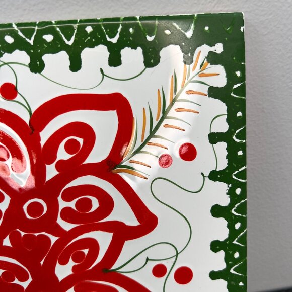 Vintage Terracotta Tile Trivet Hand-Painted Italian Floral Red Green 8” Square - Picture 3 of 9